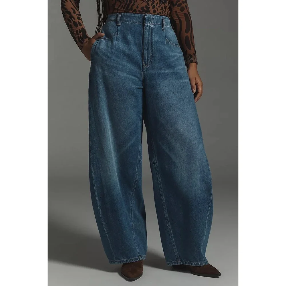 Pilcro Anthropologie The Georgia Full-Length High-Rise Barrel Jeans Womens 32P